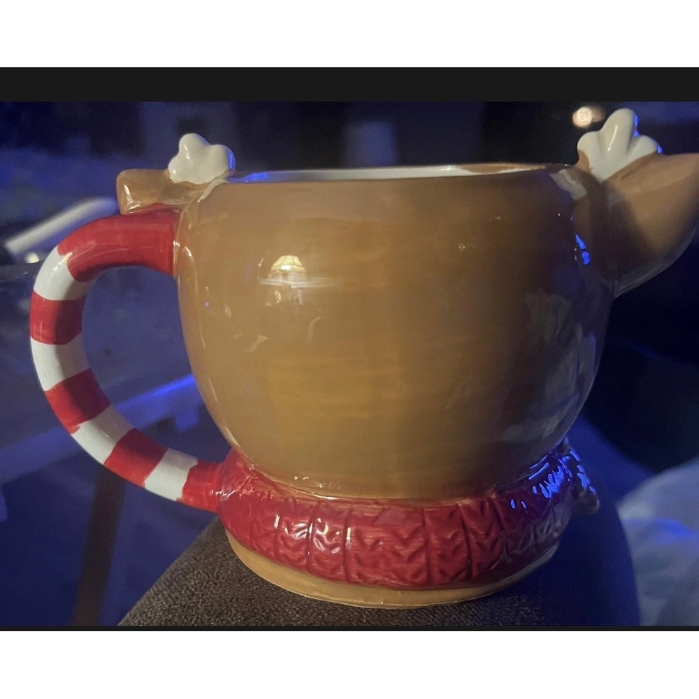 Holiday Reindeer Ceramic Mug with Whipped Cream Lid Candy Cane Handle Christmas - Picture 4 of 11